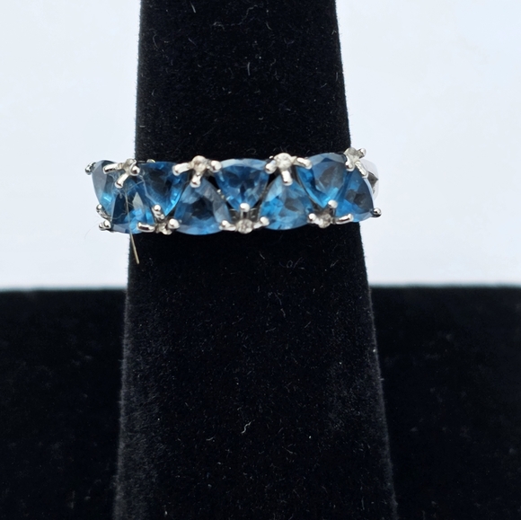 Genuine London Blue Topaz Rhodium Over Sterling Silver Ring! Sz 7 - Picture 9 of 16